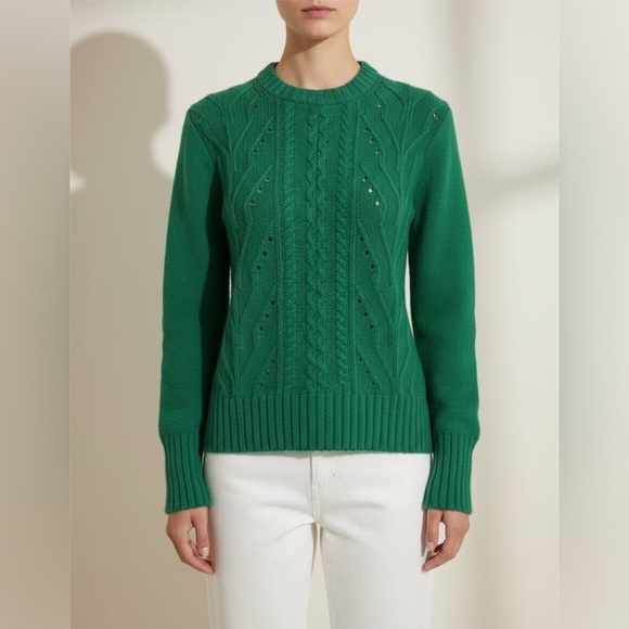 J. Crew Sweaters - J. Crew Women’s Green Ribbed Crew Neck Cable Knit Sweater Sz Small